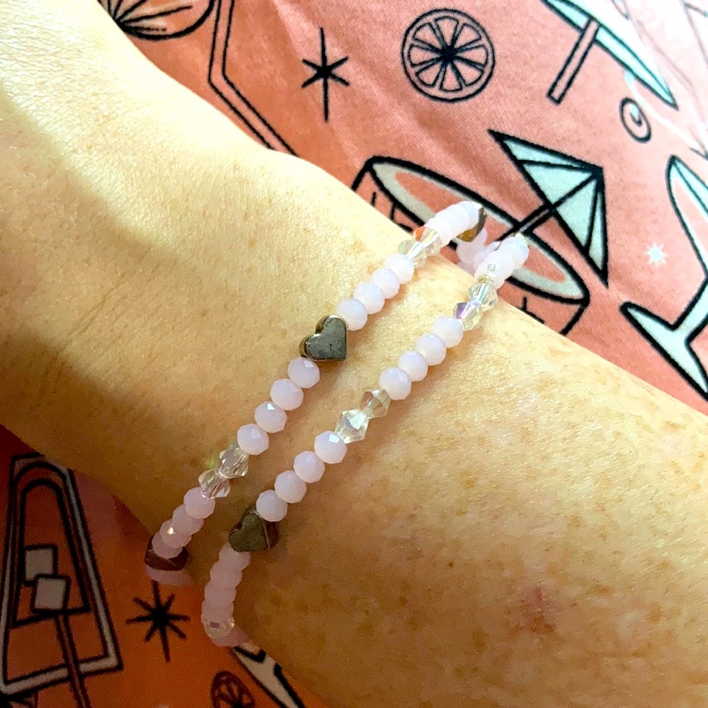 Bracelet set - pink & silver hearts
